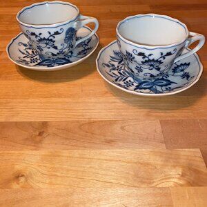 Vintage Blue Danube Onion Japan Square Logo Set of 2 Cups & Saucers